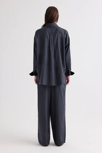 Big Joe Shirt in Evening Stripe on Silk Blue Nights Turkish Coffee
