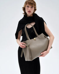 Gyoza Tote in Taupe Pebble Grained Leather