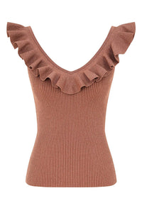 Wanderlust Metallic Frill Top in Metallic Dusty Rose