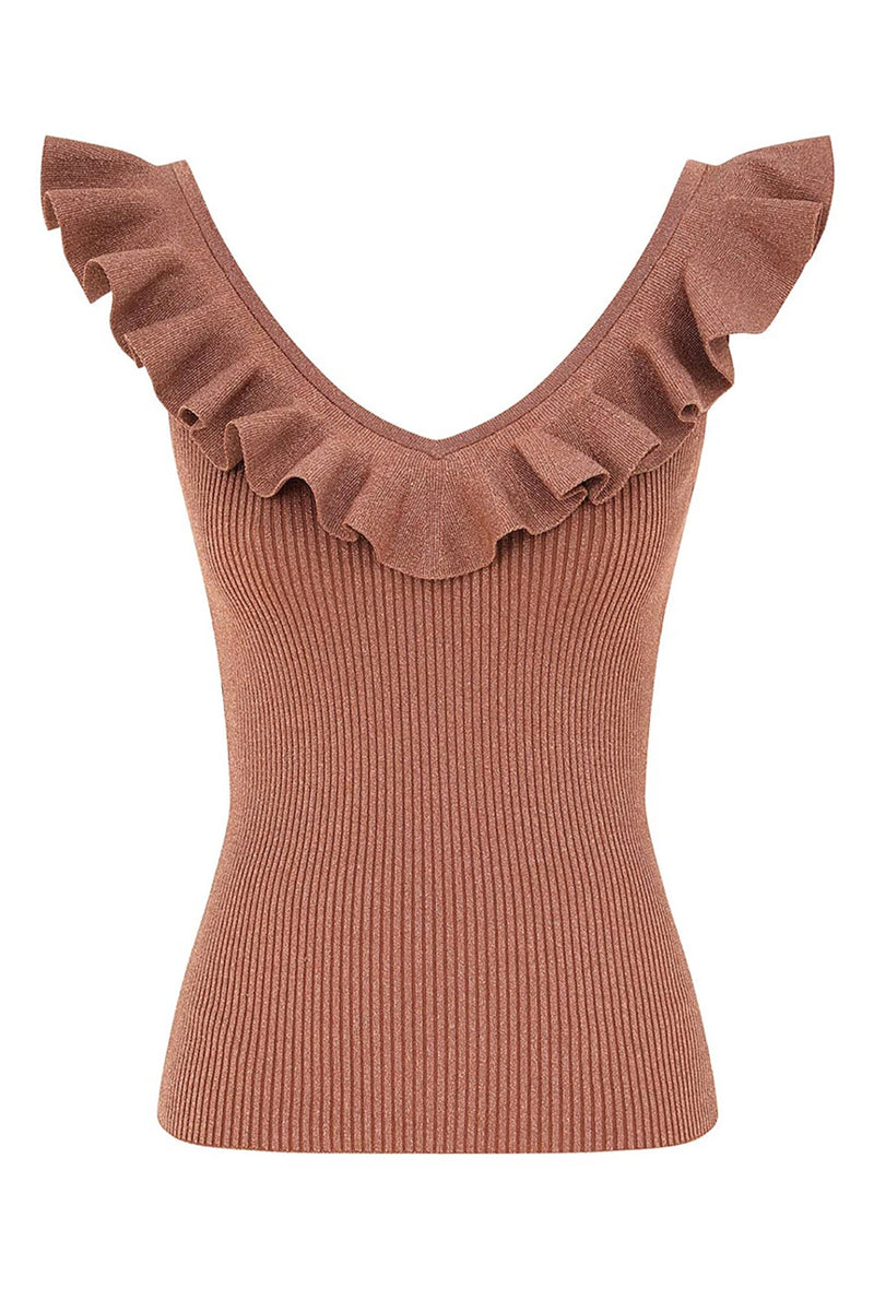 Wanderlust Metallic Frill Top in Metallic Dusty Rose