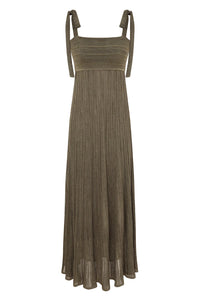 Wanderlust Metallic Maxi Dress in Metallic Olive