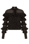 Rebellion Frill Tie Neck Top in Metallic Black
