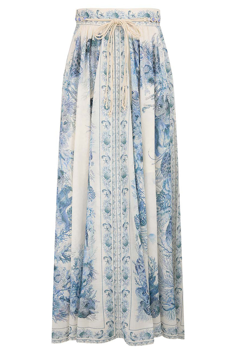 Wanderlust A-Line Maxi Skirt in Blue Toile