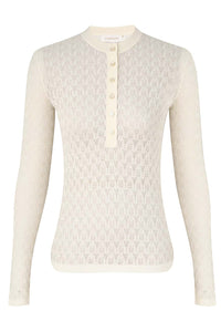 Lace Knit Buttoned Top in Parchment