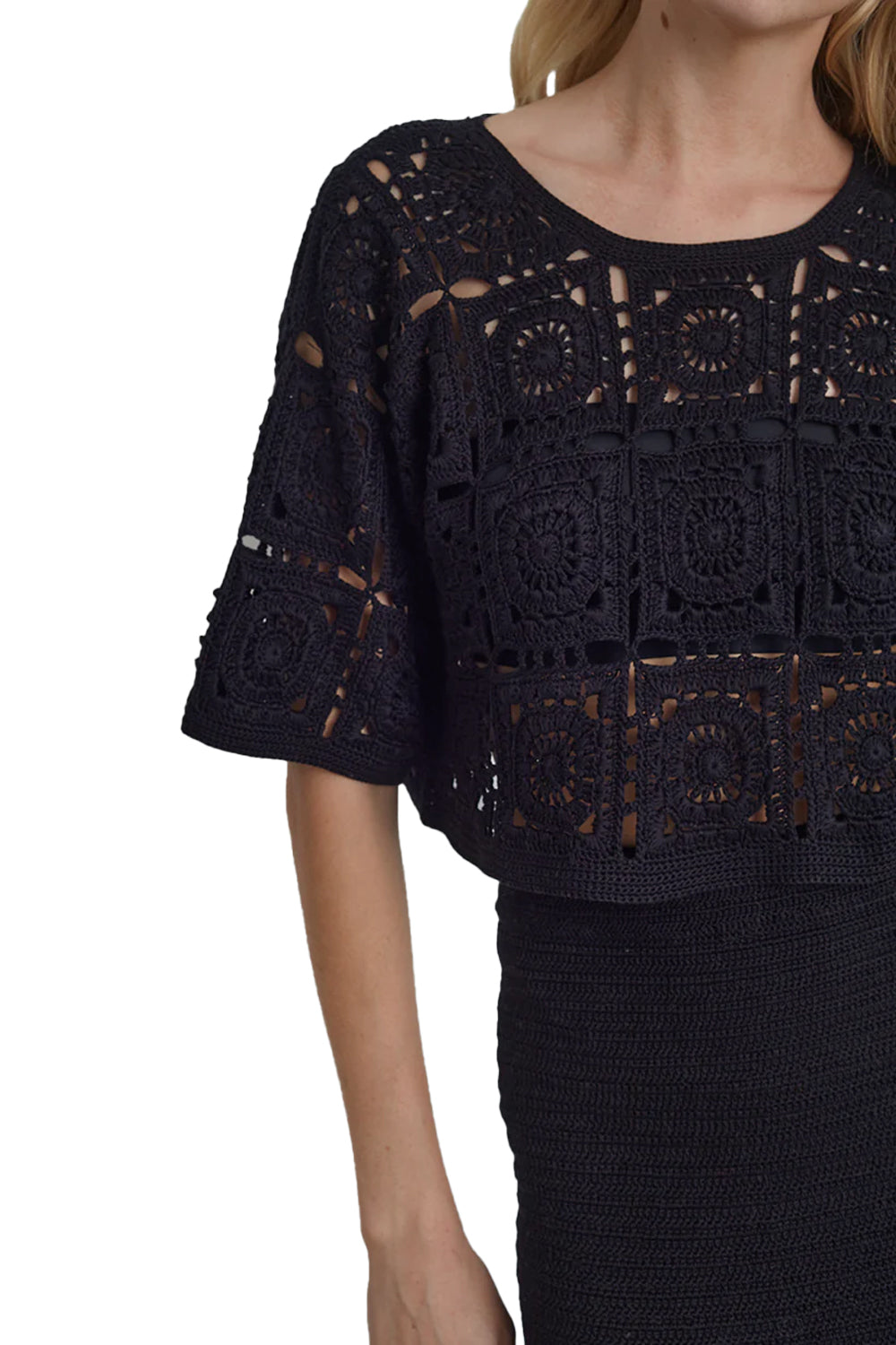 Arden Crochet Top in Black