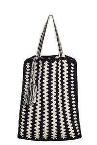 Vera Crochet Tote in Ivory Black Combo