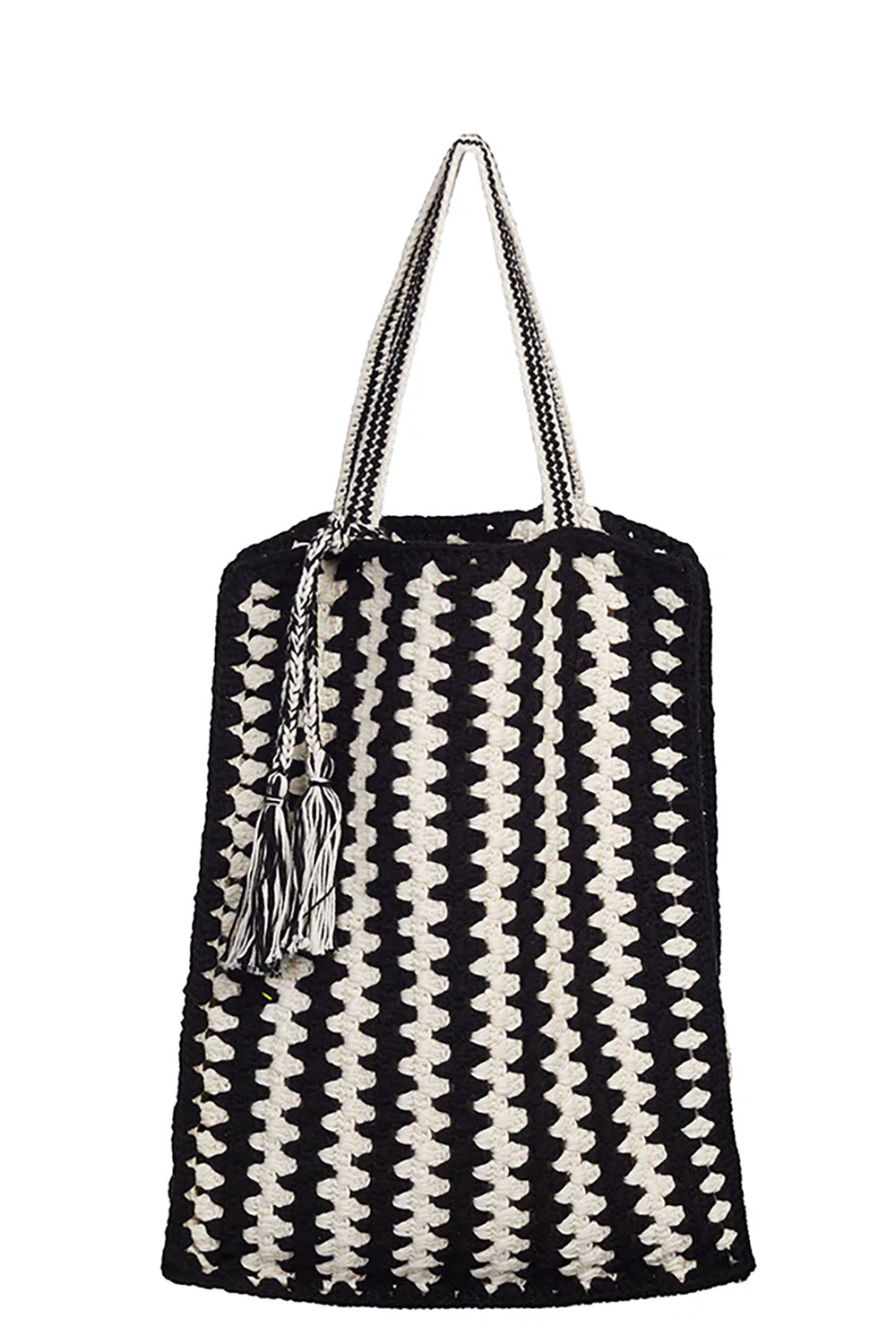 Vera Crochet Tote in Ivory Black Combo