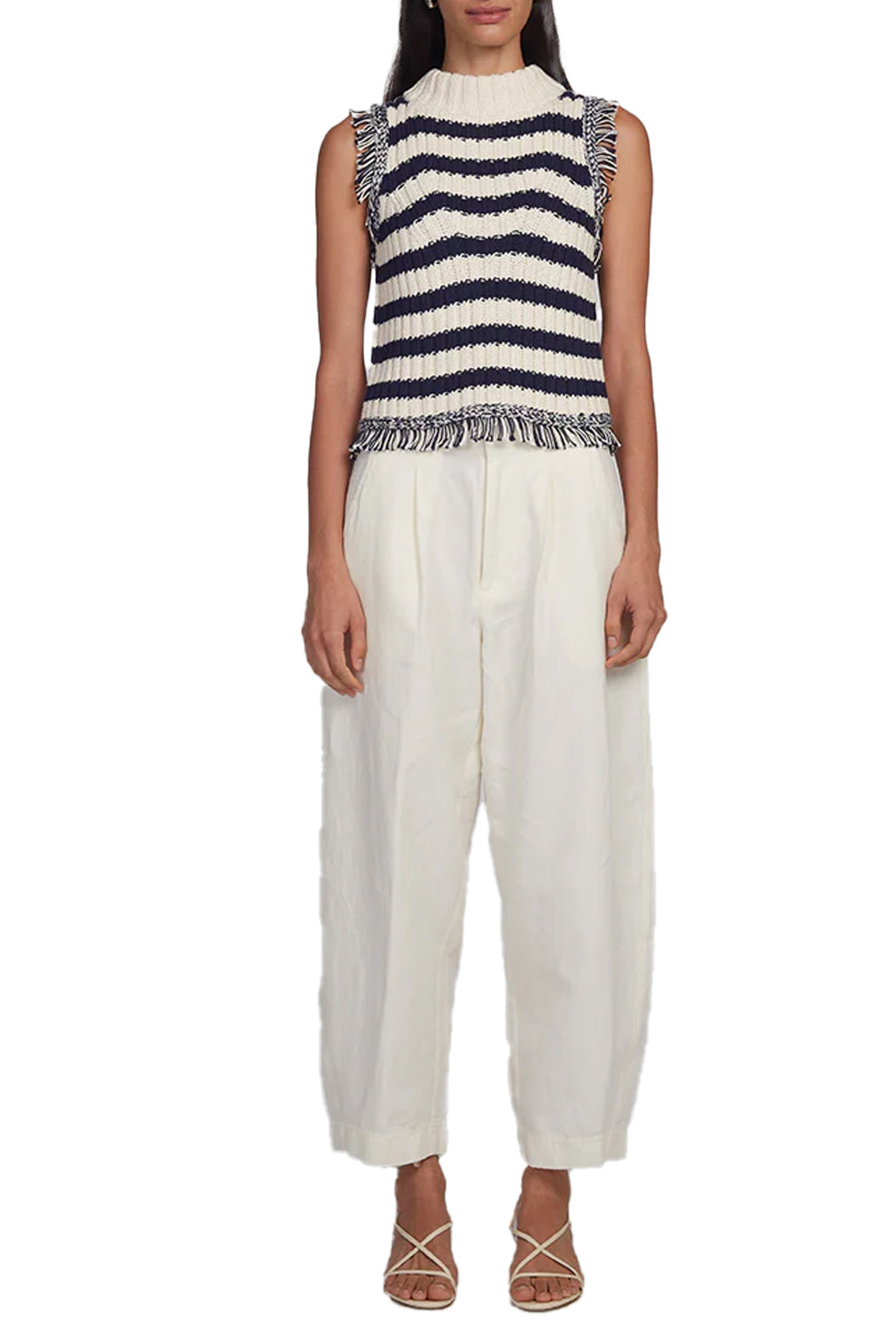 Bria Stripe Tank in Ivory Navy Stripe