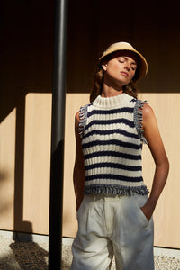 Bria Stripe Tank in Ivory Navy Stripe