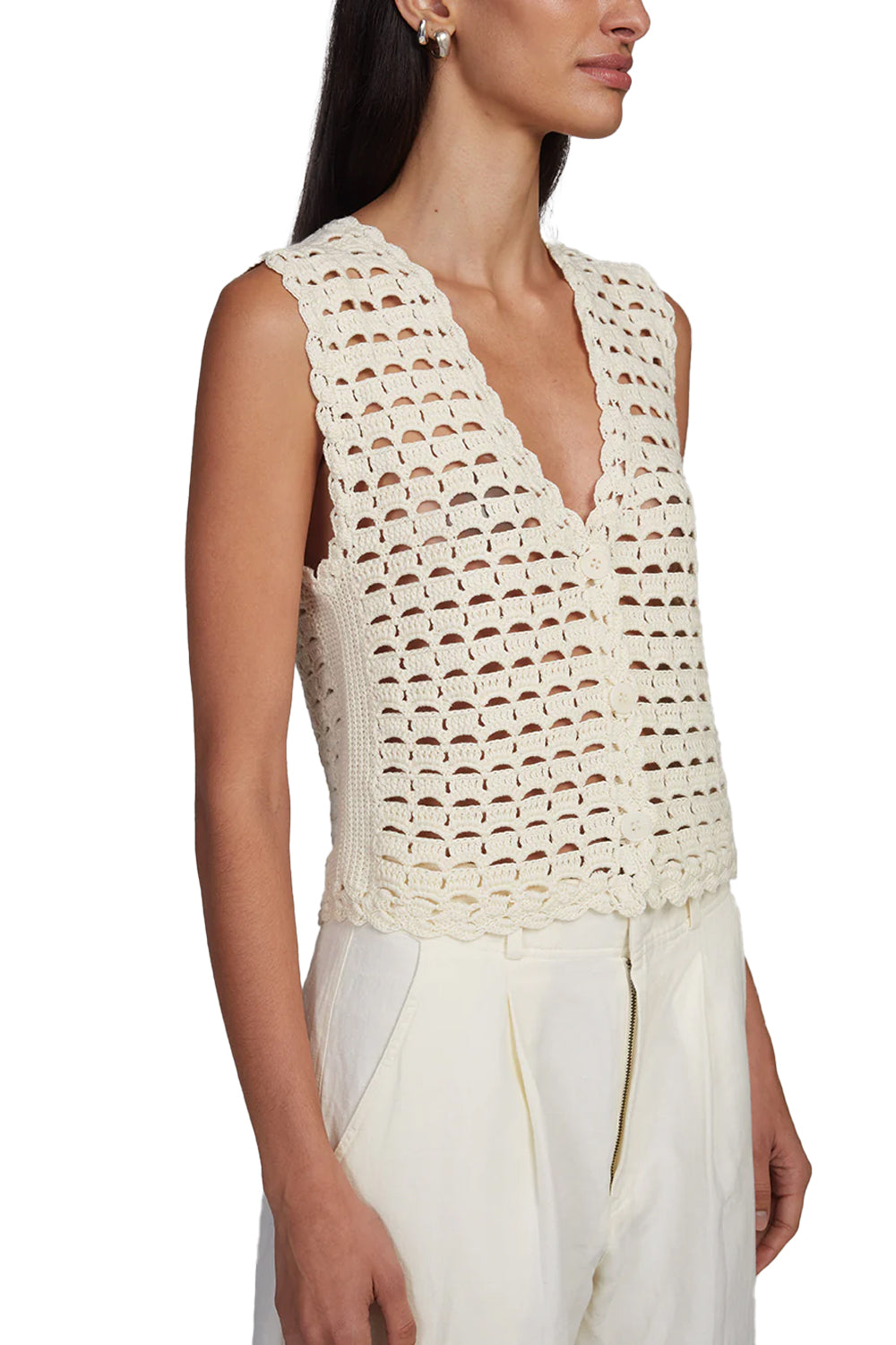 Ellie Crochet Vest in Ivory