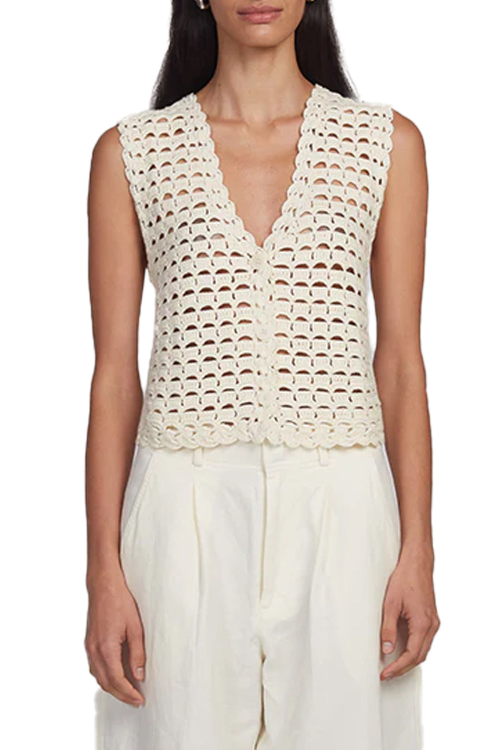 Ellie Crochet Vest in Ivory