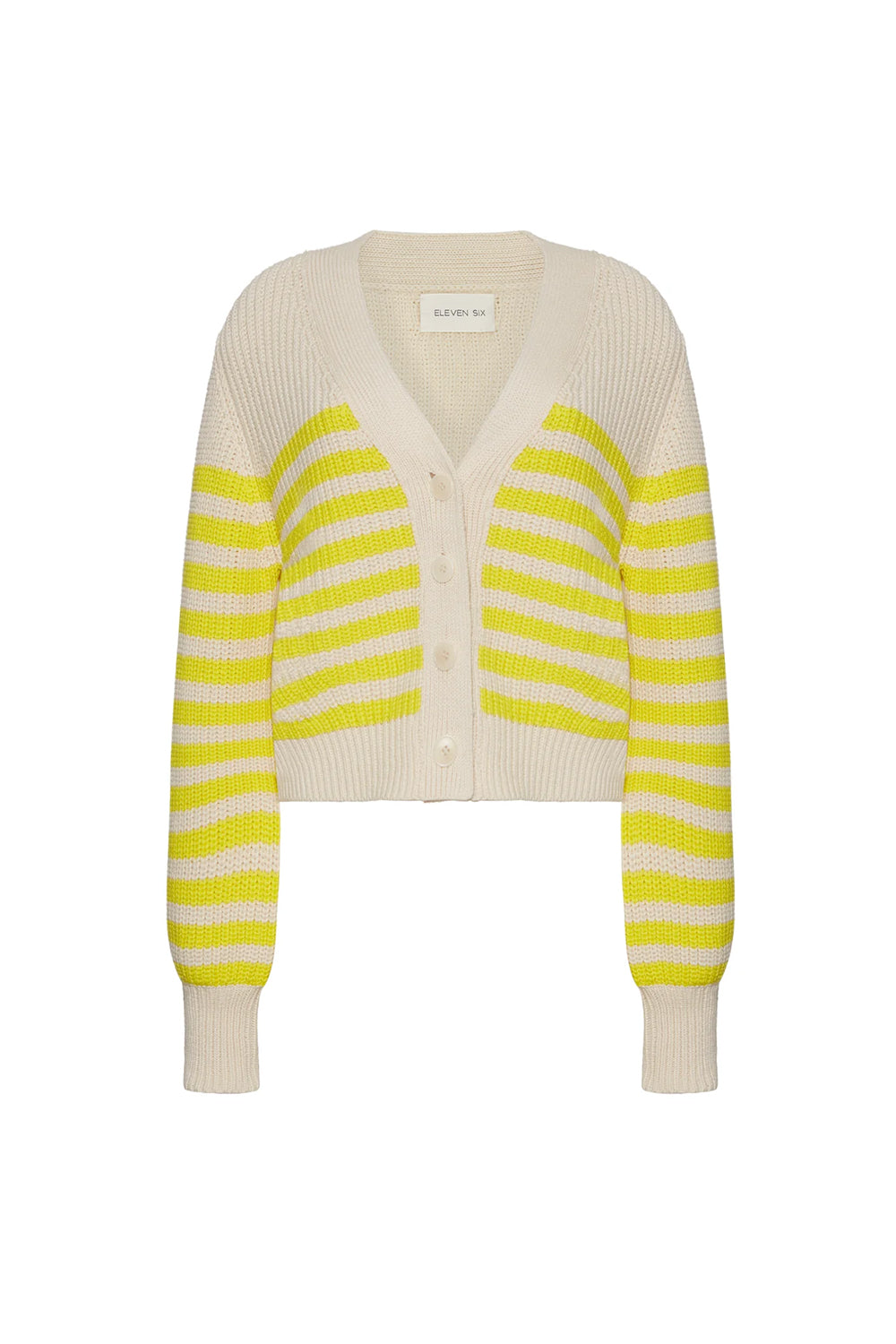 Isla Stripe Cardi in Ivory and Limone Stripe
