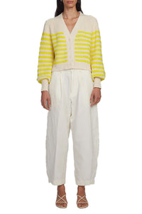 Isla Stripe Cardi in Ivory and Limone Stripe