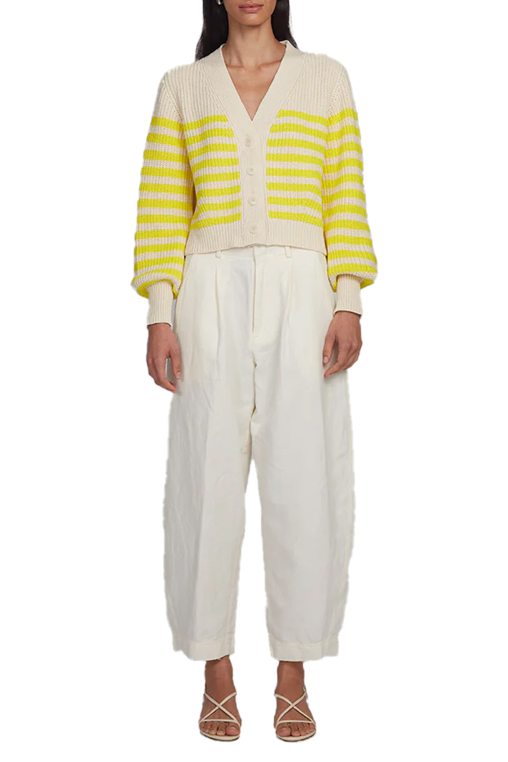 Isla Stripe Cardi in Ivory and Limone Stripe