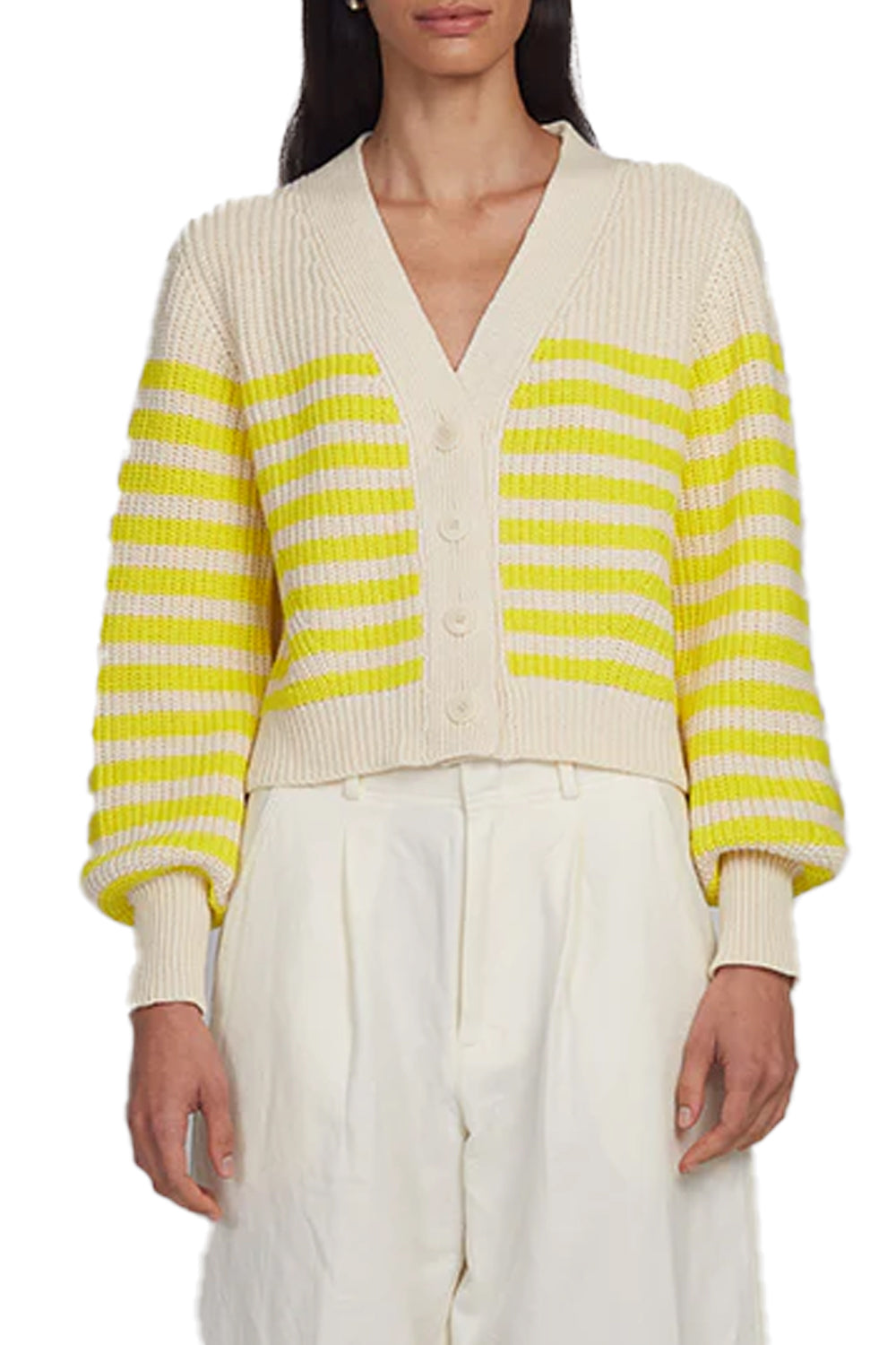 Isla Stripe Cardi in Ivory and Limone Stripe