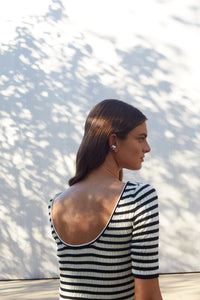 Nena Stripe Top in Ivory Black Stripe