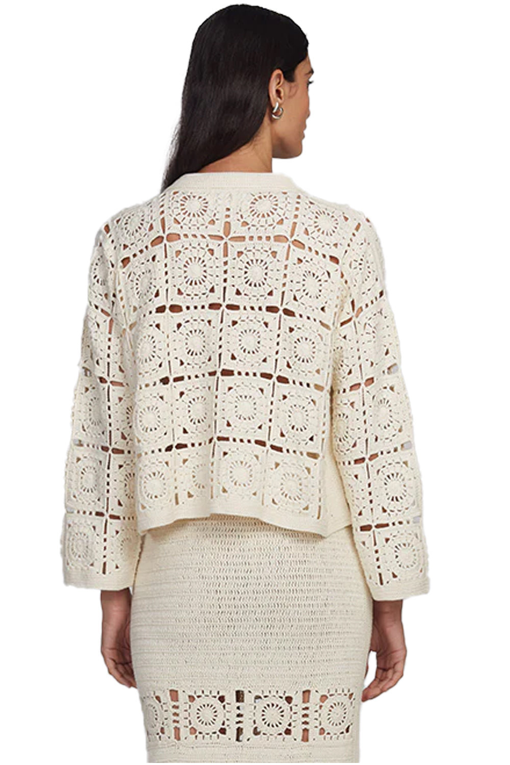Tasha Crop Crochet Jacket in Ivory