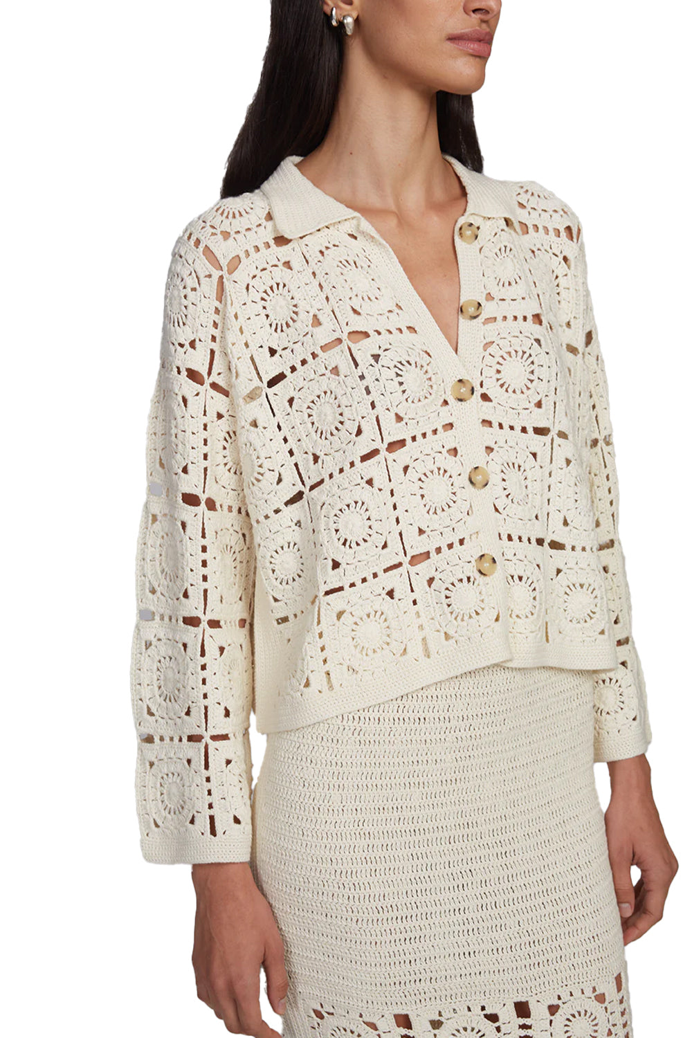 Tasha Crop Crochet Jacket in Ivory