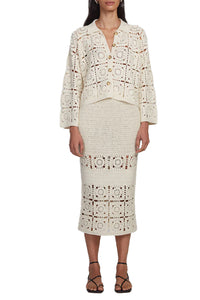 Tasha Crop Crochet Jacket in Ivory