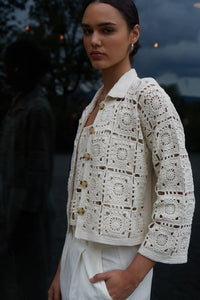 Tasha Crop Crochet Jacket in Ivory