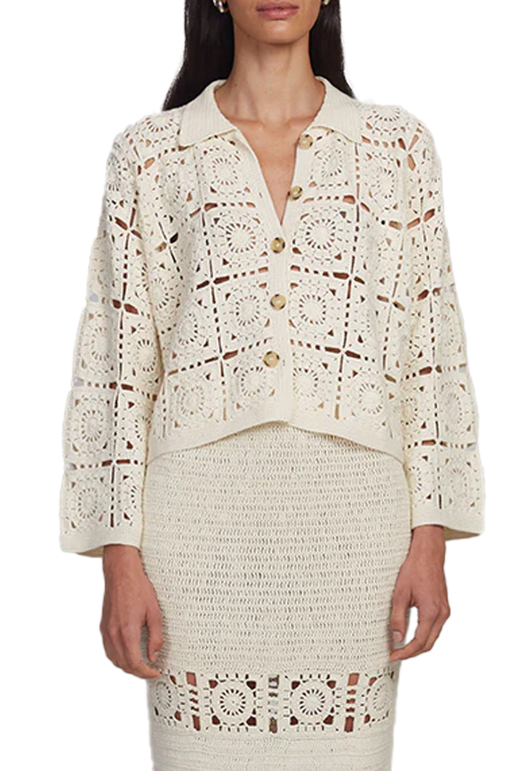 Tasha Crop Crochet Jacket in Ivory