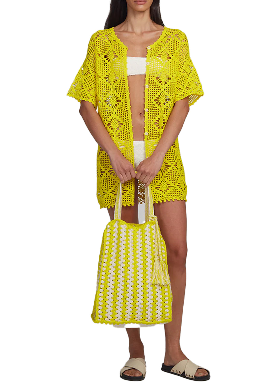 Vera Crochet Tote in Ivory Limone Combo