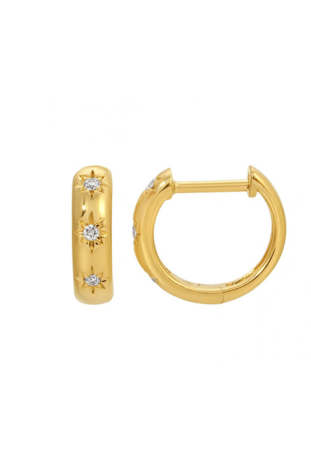 14K Yellow Gold Diamond Starry Huggie Earrings