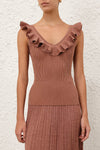 Wanderlust Metallic Frill Top in Metallic Dusty Rose