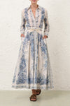 Wanderlust A-Line Maxi Skirt in Blue Toile