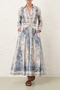 Wanderlust A-Line Maxi Skirt in Blue Toile