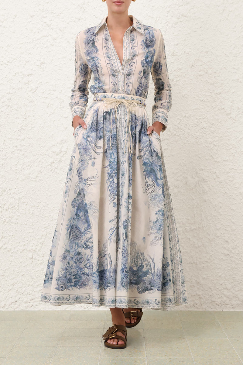 Wanderlust A-Line Maxi Skirt in Blue Toile