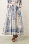 Wanderlust A-Line Maxi Skirt in Blue Toile