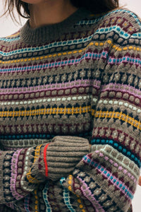 Cashmere Fair Isle Crewneck in Ashen Brown Combo