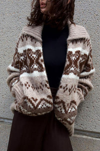 Alpaca Blend Fair Isle Bomber in Brown Combo