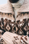 Alpaca Blend Fair Isle Bomber in Brown Combo