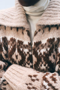 Alpaca Blend Fair Isle Bomber in Brown Combo