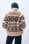 Alpaca Blend Fair Isle Bomber in Brown Combo