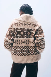 Alpaca Blend Fair Isle Bomber in Brown Combo