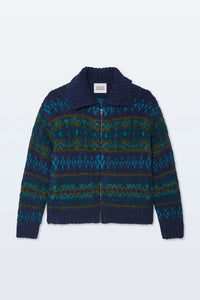 Alpaca Blend Fair Isle Bomber in Teal Combo