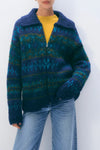 Alpaca Blend Fair Isle Bomber in Teal Combo