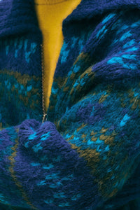 Alpaca Blend Fair Isle Bomber in Teal Combo