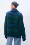 Alpaca Blend Fair Isle Bomber in Teal Combo