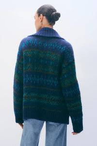 Alpaca Blend Fair Isle Bomber in Teal Combo