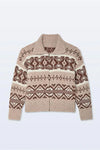 Alpaca Blend Fair Isle Bomber in Brown Combo