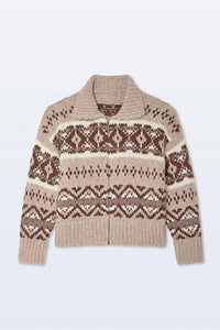 Alpaca Blend Fair Isle Bomber in Brown Combo