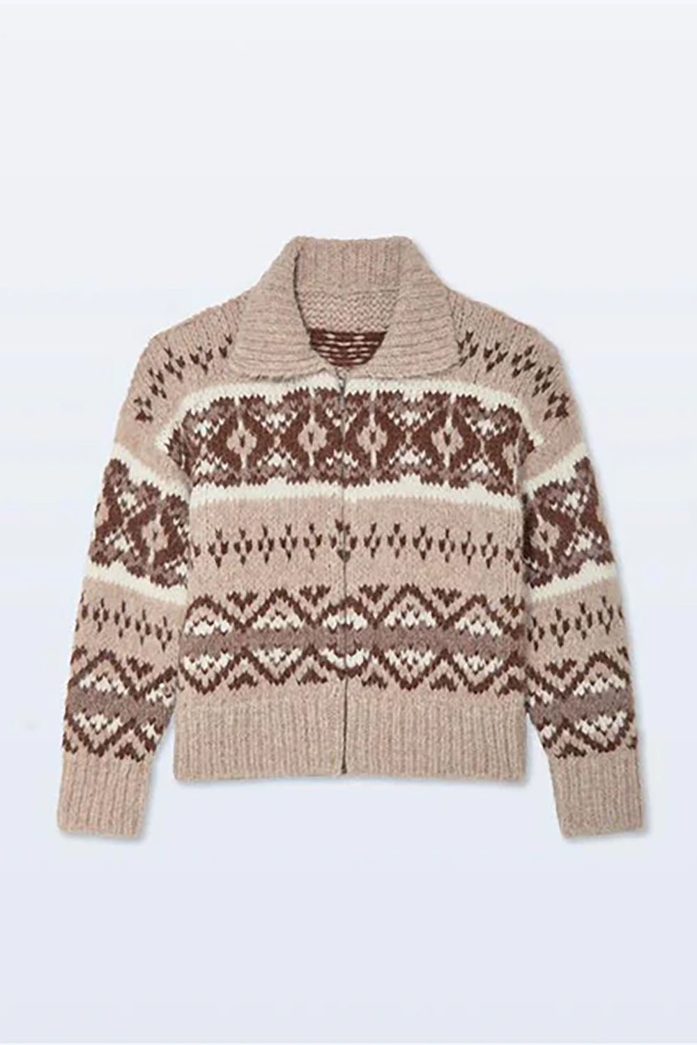 Alpaca Blend Fair Isle Bomber in Brown Combo