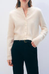 Brushed Cashmere Crewneck Cardigan in White
