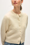 Brushed Cashmere Crewneck Cardigan in White