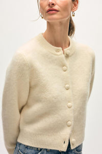 Brushed Cashmere Crewneck Cardigan in White