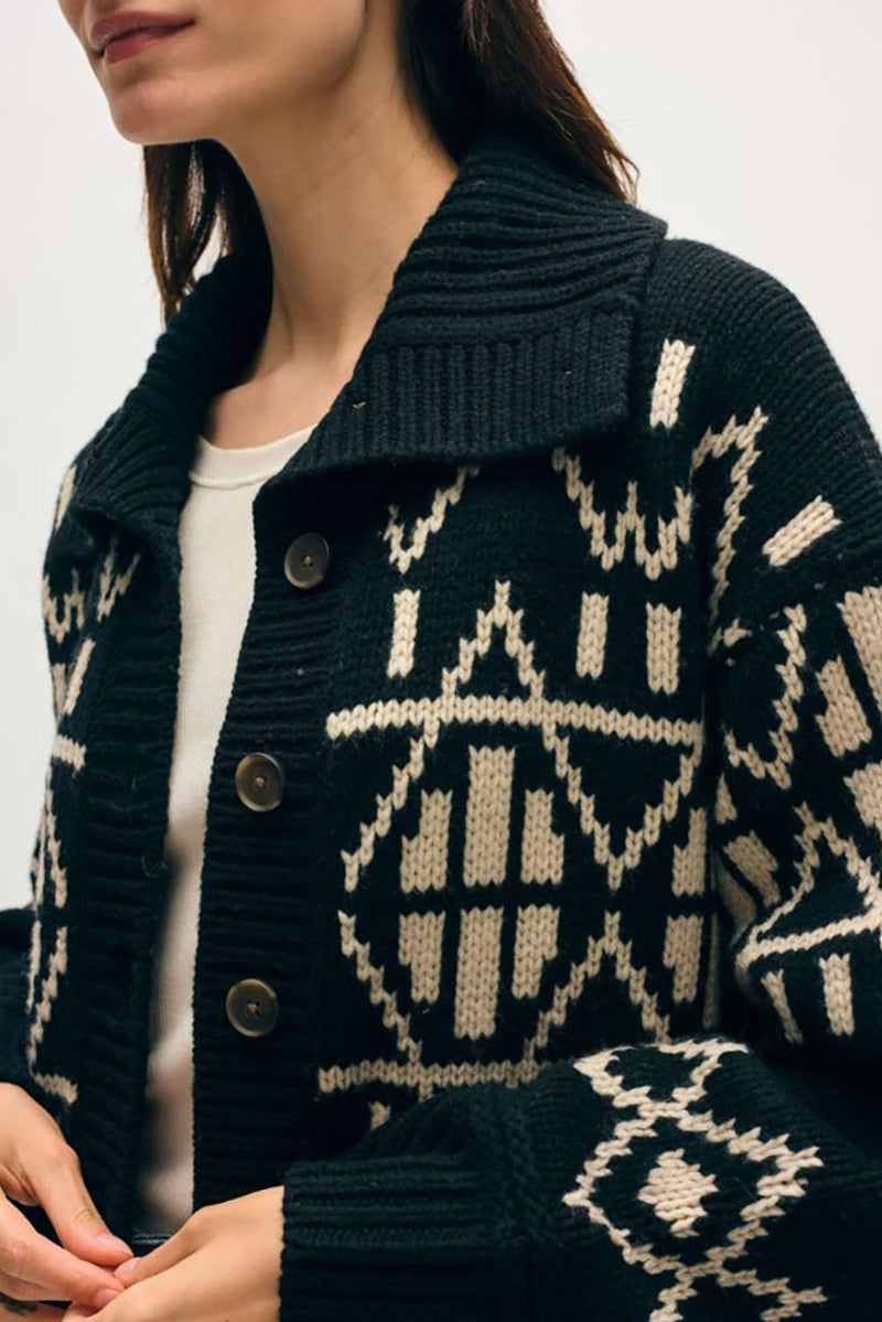 Merino Fair Isle Jacket in Black Combo